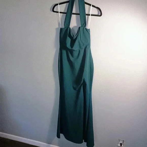 Lulus Elegant Behavior Emerald Green Halter Mermaid Maxi Dress Prom Formal - Picture 2 of 13
